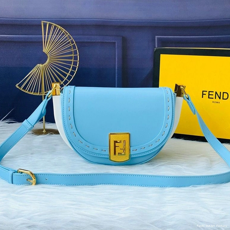 HOT ROMA Calf Fendi Logo Leather Blue Moonlight In Bag 0822